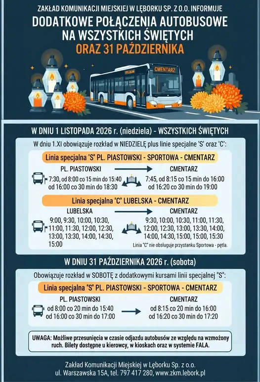 ZKM Lębork: dodatkowe autobusy na cmentarz w okresie Wszystkich Świętych